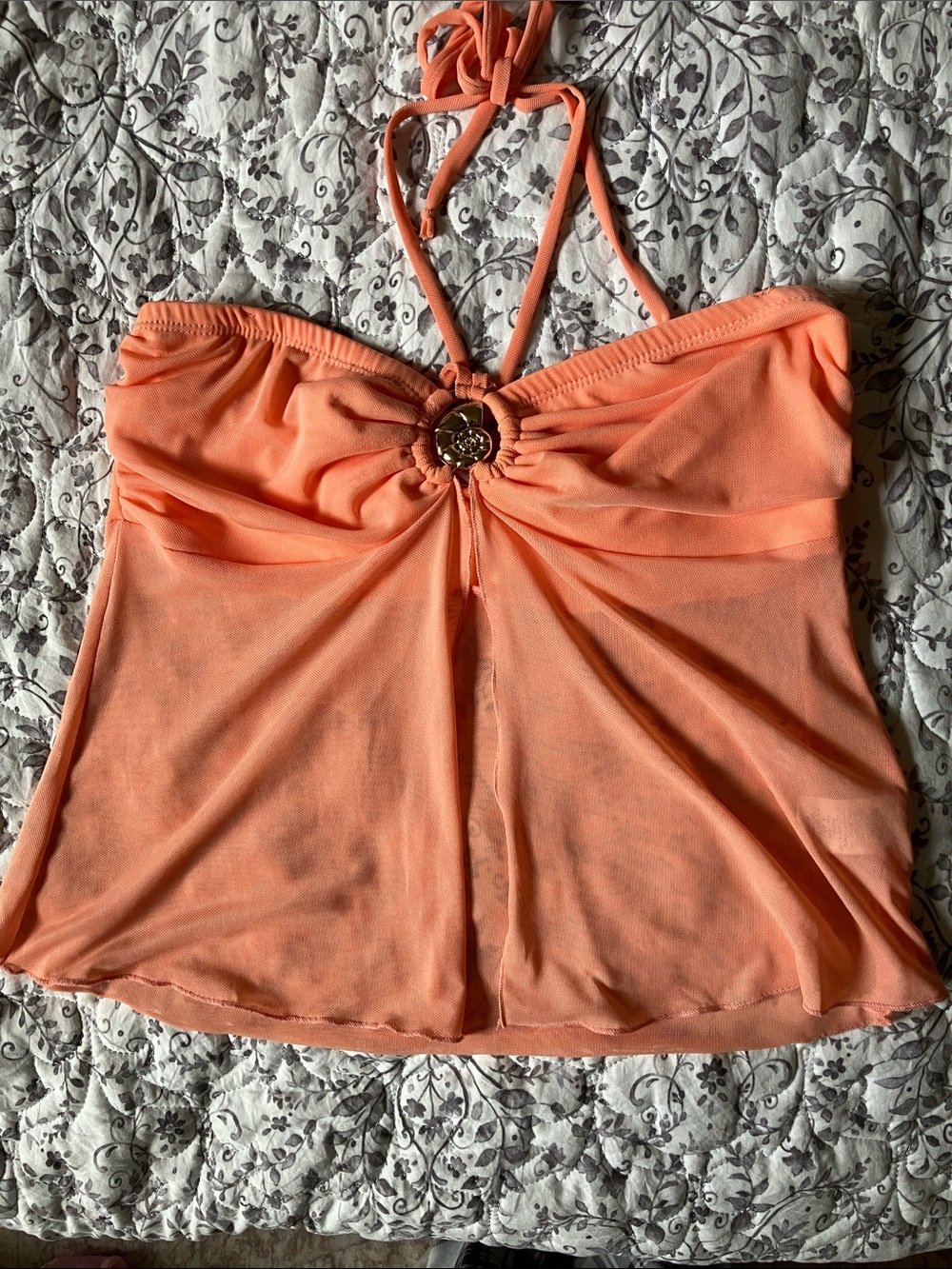 Peach Halter Camisole with Decorative Gold Ring